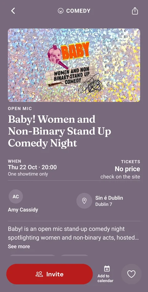 Comedy event page in the app