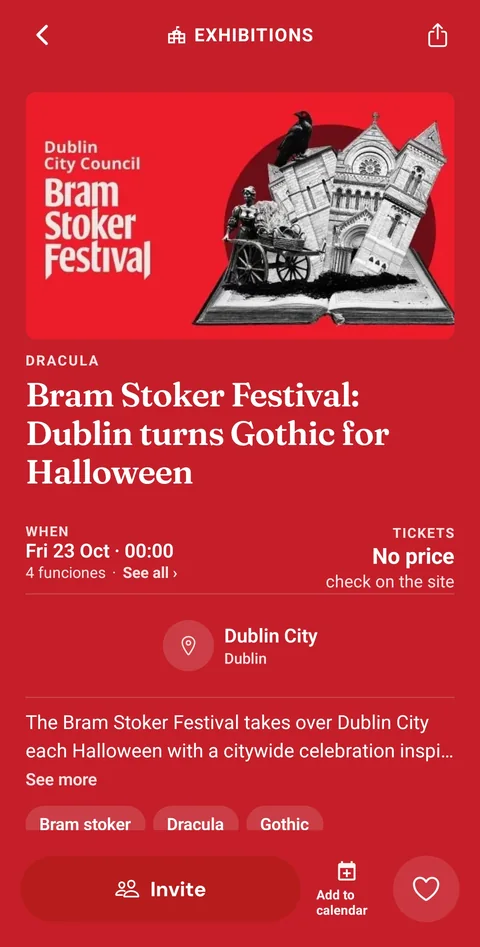 Exhibitions event page in the app