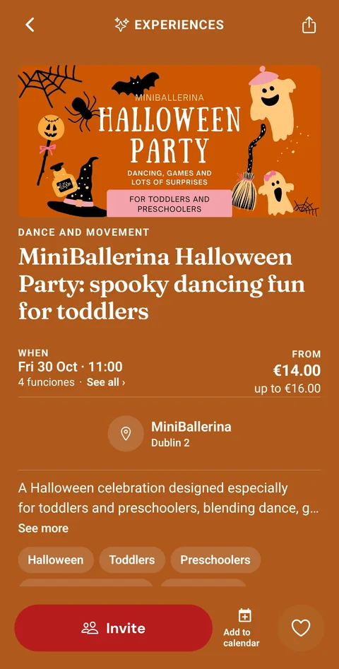 Family event page in the app